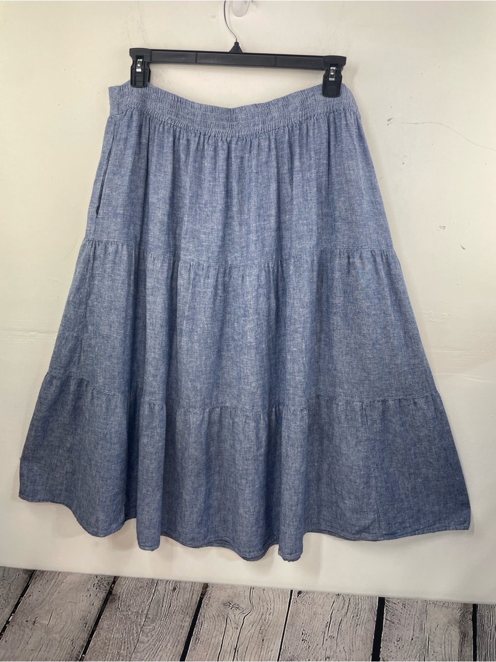 Matty M Blue Chambray Tiered A-Line Midi Skirt size XXL - Picture 8 of 13